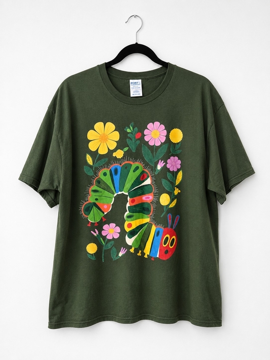Port and Company Tops - The Very Hungry Caterpillar Floral Graphic Tee Shirt Green 2XL Cotton Teacher